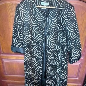 Kasper Black and White Beaded Patterned Coat Jacket